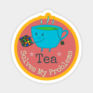 Tea Solves My Problems - cute cup of tea on yellow Magnet