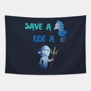 Save A Seahorse Ride A Merman (Cowboy) Under Ocean Sea Tapestry