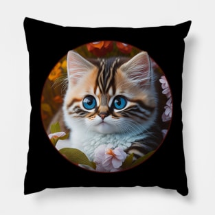 Adorable Orange and White Kitten with Big Blue Eyes and Stripes Design Pillow