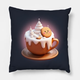 Cute Kawaii cookie in a foamy creamy coffee with Winter Wonderland vibe Pillow