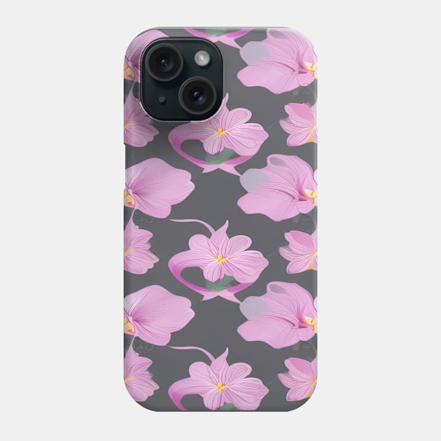 Light pink floral pattern with dark grey background Phone Case by BirdsnStuff