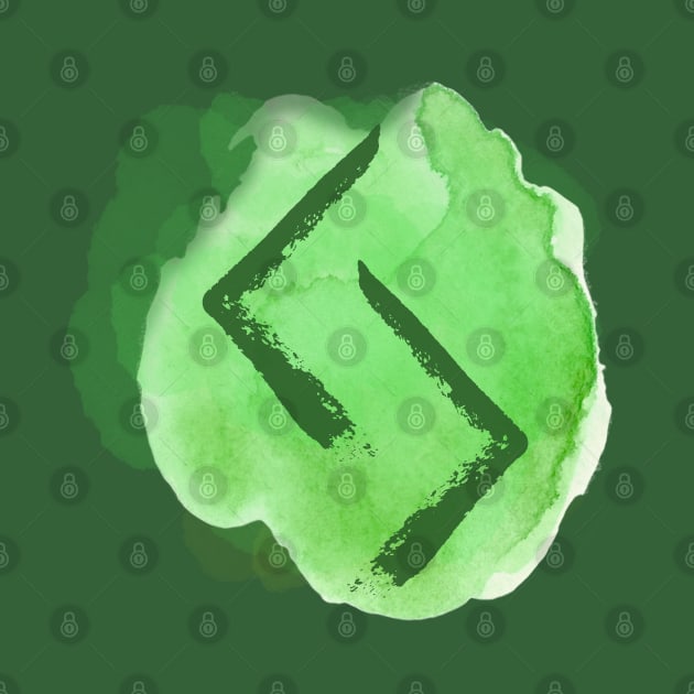 Rune Jera On Emerald Green Watercolor (Runes & Watercolors) by El Onix