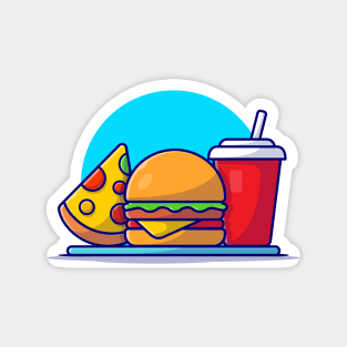 Burger, Pizza And Soda Cartoon Vector Icon Illustration Magnet