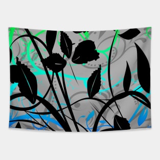 Nature Silhouette with Tribal Shadows with Floral Colourful Branches Tapestry