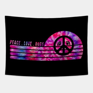 Funny Peace Love Dogs With Peace Sign Paw Dog T ie Dye Tapestry