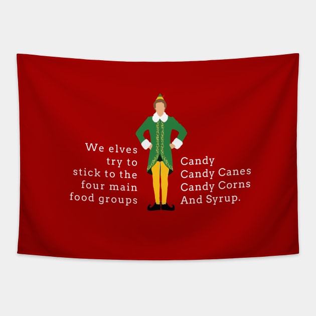 We elves try to stick to the four main food groups:  Candy, Candy Canes, Candy Corns, and Syrup. Tapestry by BodinStreet