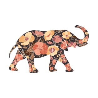 Floral Elephant Silhouette - Retro Apricot T-Shirt