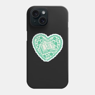 Sea Green Book in a Heart with Flowers Phone Case