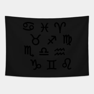 Zodiac Signs Astrology Pattern - Black Print Tapestry