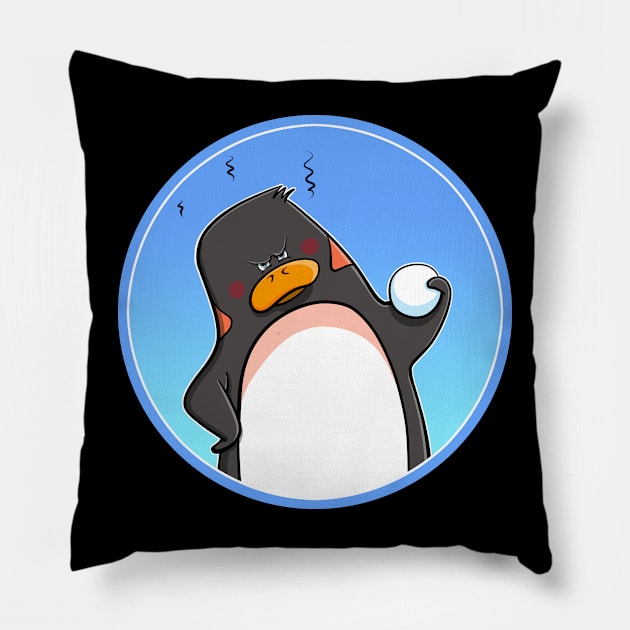 Penguin with Snowball Pillow by schlag.art