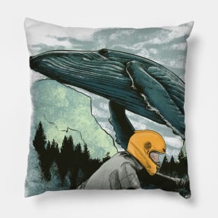 Cafe racer rider and whale Pillow