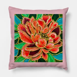 Pretty Pink Peony Stained Glass Painting Pillow