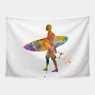 Young man surfer in watercolor Tapestry