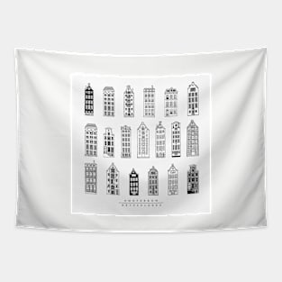 Amsterdam houses, Netherlands. Realistic black and white poster. Tapestry