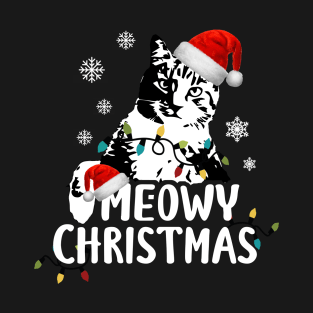 Funny Santa Claus Cat Meowy Christmas T-Shirt