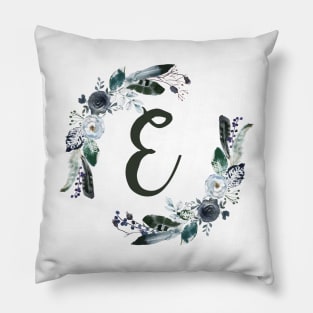 Floral Monogram E Dark Bohemian Flora Pillow