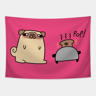 Pug Making Toast Tapestry