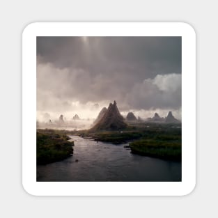 Death Stranding Swamp Landscape with Mountains Magnet