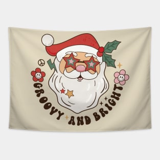 Funny Retro Groovy and Bright Santa Claus Christmas Tapestry