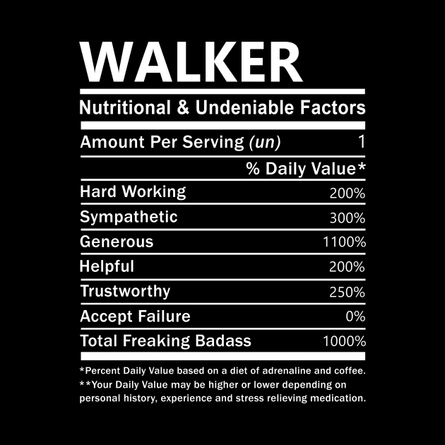 Walker Name T Shirt - Walker Nutritional and Undeniable Name Factors Gift Item Tee by nikitak4um