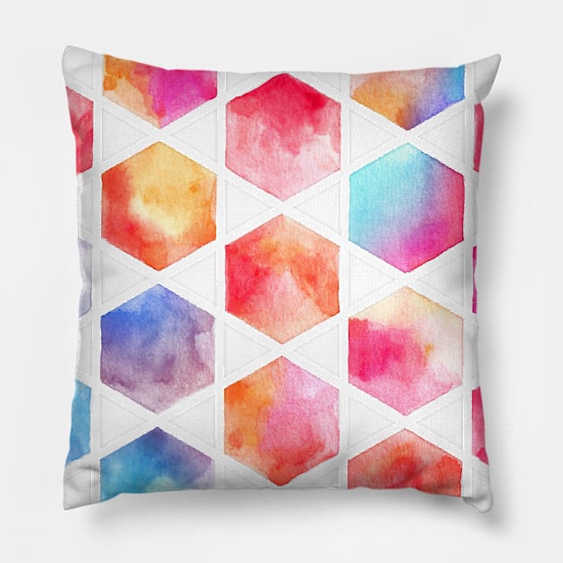 Radiant Hexagons - geometric watercolor painting Pillow by micklyn