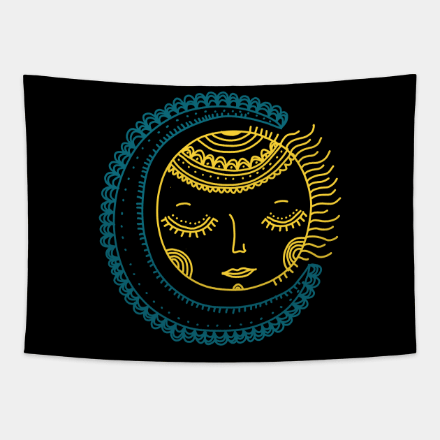 The sun and the moon doodle Tapestry by AgateLace