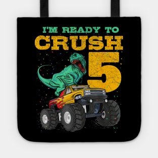 5th Birthday Monster Truck Dino 5 Years Old Bday Tote