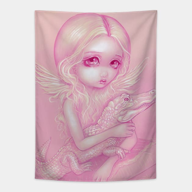 Pink Chibi Angel Pastel Goth with Crocodile Tapestry by Wanderer Bat