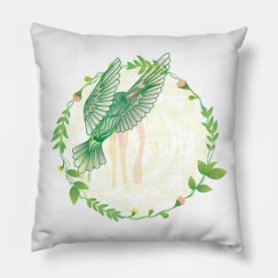 watercolor bouquet hummingbird Pillow