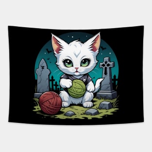 Creepy Kitten at Graveyard Tapestry