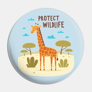 Giraffe Protect Wildlife Kids Pin