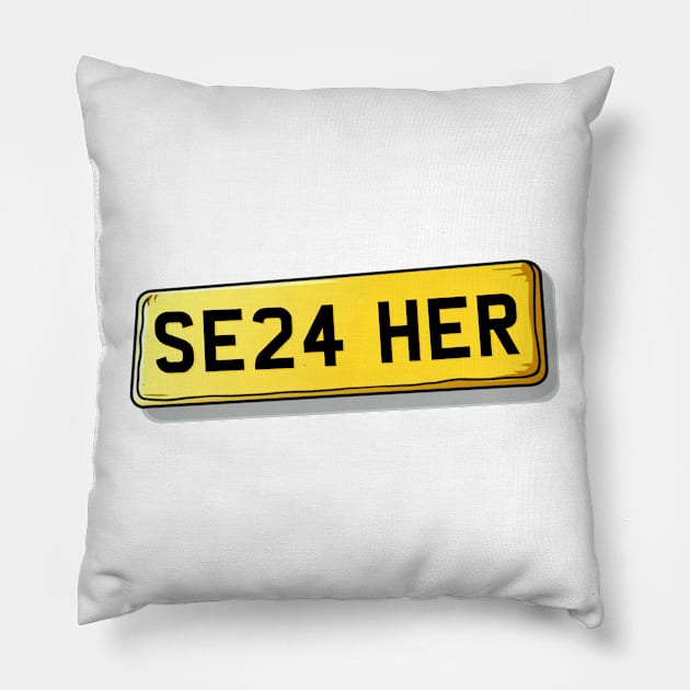 SE24 HER Herne Hill Number Plate Pillow by We Rowdy