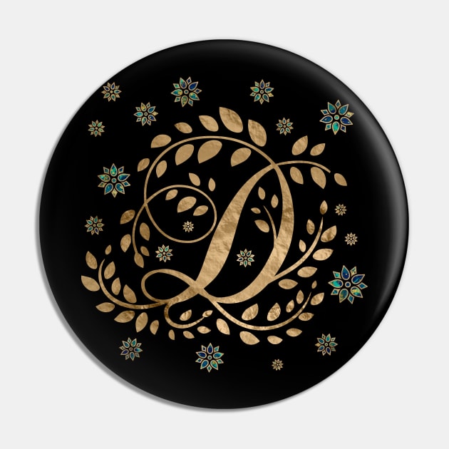 Luxury Golden Calligraphy Monogram with letter D Pin by Nartissima