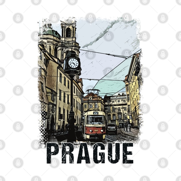 Prague City Streets Vintage Travel Poster Series grunge edition 05 by Naumovski