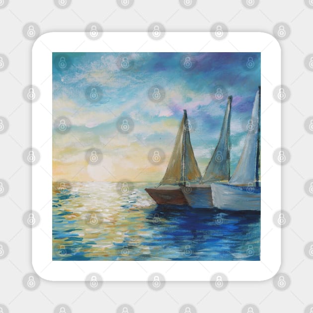 impressionism impressionist art ocean sunset sunrise sailboat nautical Magnet by Tina