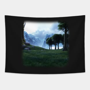 Beautiful mountain landscape in the fog Tapestry