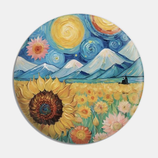 Sunflowers in Starlight: Van Gogh's Nocturnal Overture Pin by FridaBubble