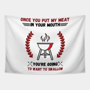 Retro Cooking Meat Grill Barbecue Party Funny sayings Tapestry