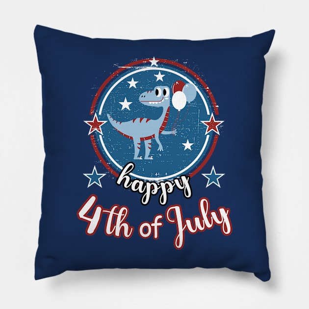 Happy 4th of July Cute Patriot Dinosaur Pillow by Cute Pets Graphically