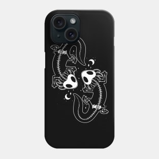 Pair of black skeleton axolotls dancing in the night Phone Case