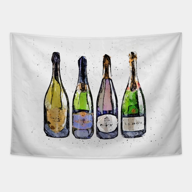 Champagne Bottle Collection Tapestry by fatpuppyprod