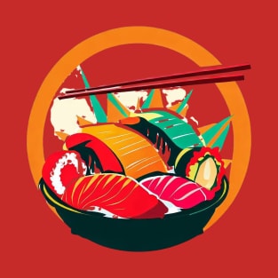 Sushi set, sashimi eat with chopsticks japanese man T-Shirt