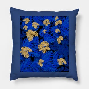 Gold blue leaves Pillow