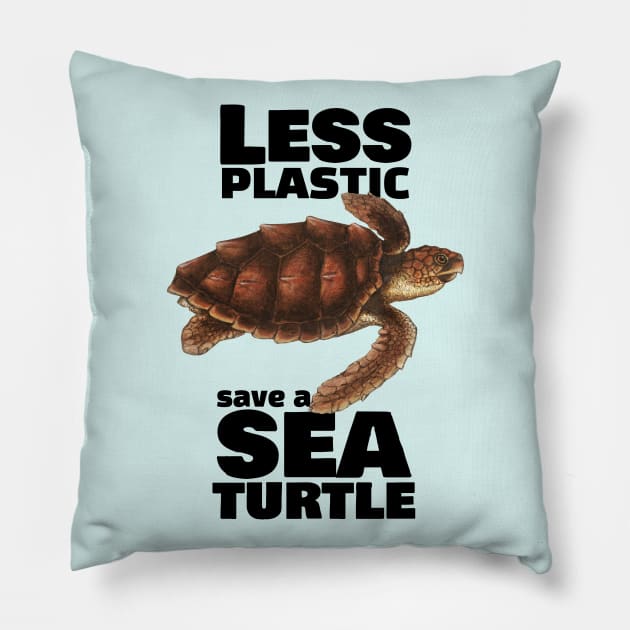 Less Plastic Save a Sea Turtle Pillow by KewaleeTee