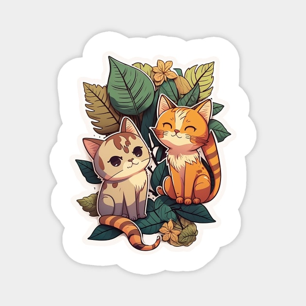 Two Adorable Cats Relaxing in the Leaves Magnet by MK3