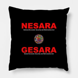 NESARA GESARA, in red lettering. Pillow