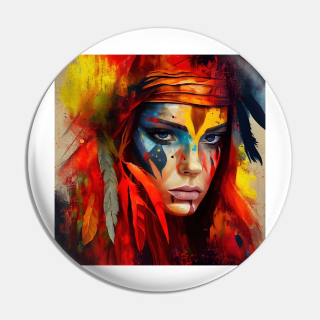 Powerful American Native Woman #1 Pin by Chromatic Fusion Studio