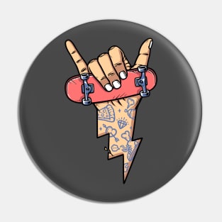 skateboarding shaka hand with lightning shape Pin