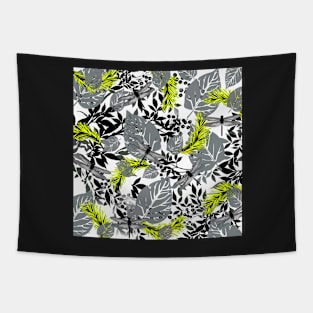 PALM LEAF GRAY AND YELLOW DRAGONFLY Tapestry