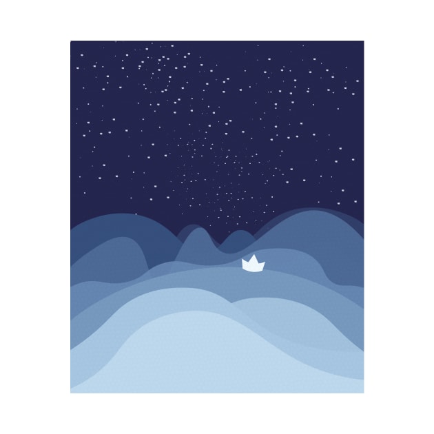 blue ocean waves,sailboat ocean stars by Mographic997